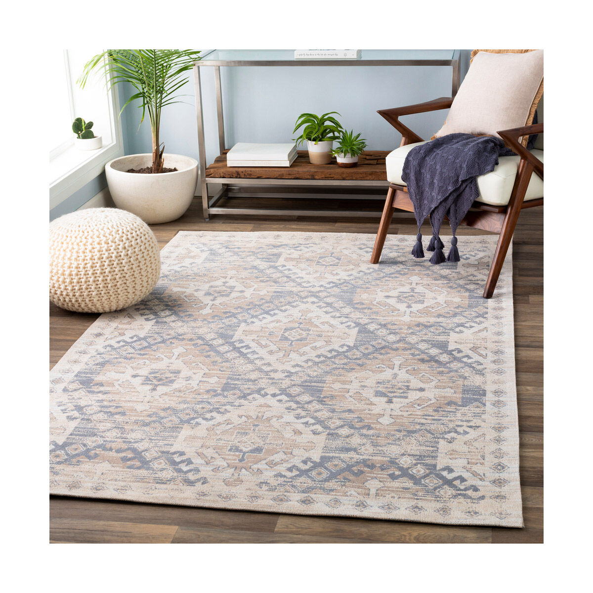 Javan 36 X 24 inch Medium Gray/Taupe/Khaki/White Rugs, Cotton
