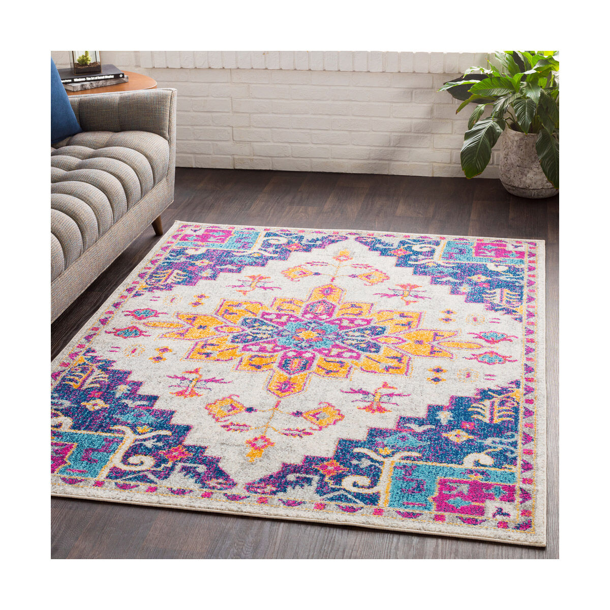 Maitland 36 X 24 inch Dark Blue/Aqua/Saffron/Bright Orange/Bright Pink Rugs, Rectangle