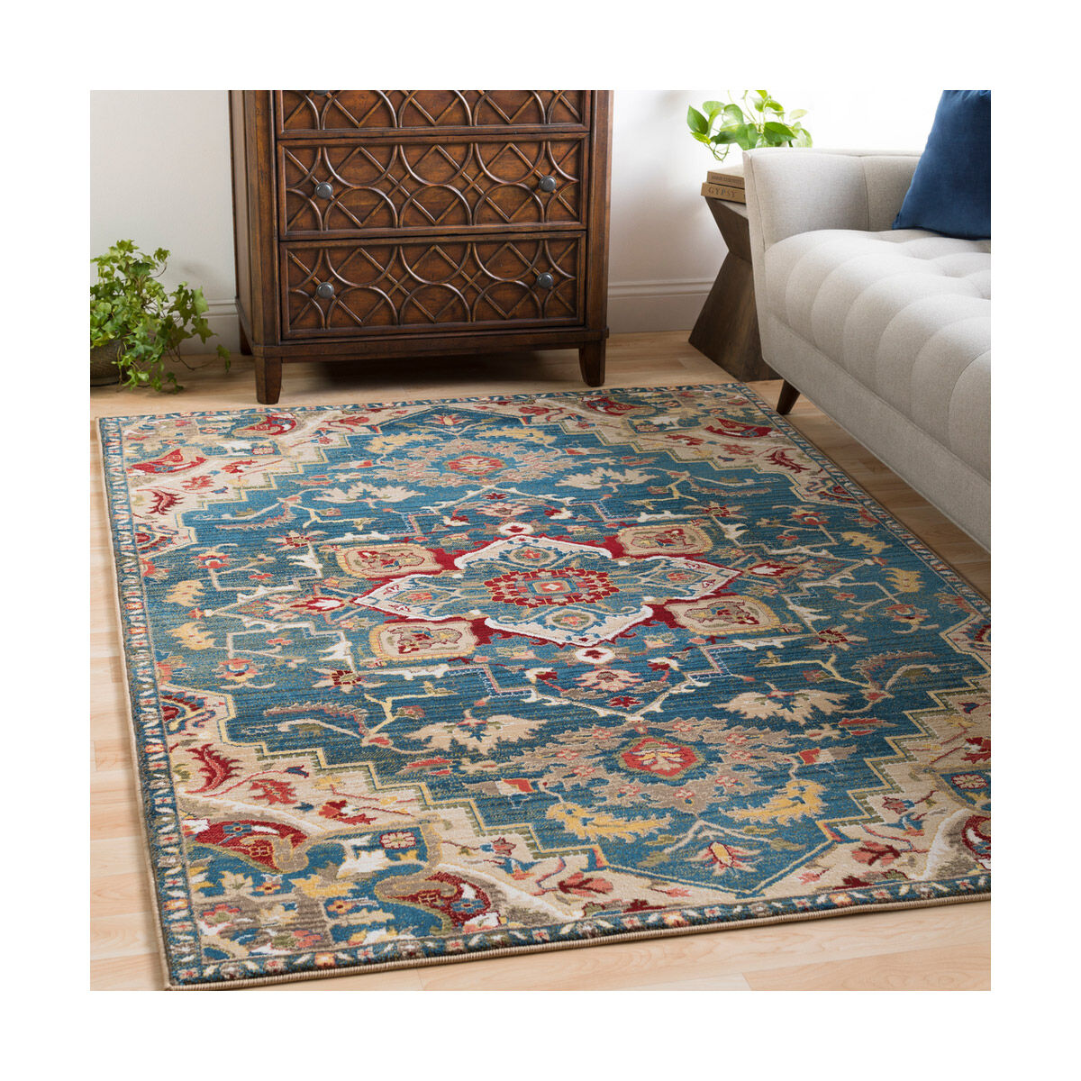 Hannibal 89 X 61 inch Navy/Khaki/Dark Red/White/Bright Yellow/Saffron Rugs, Rectangle