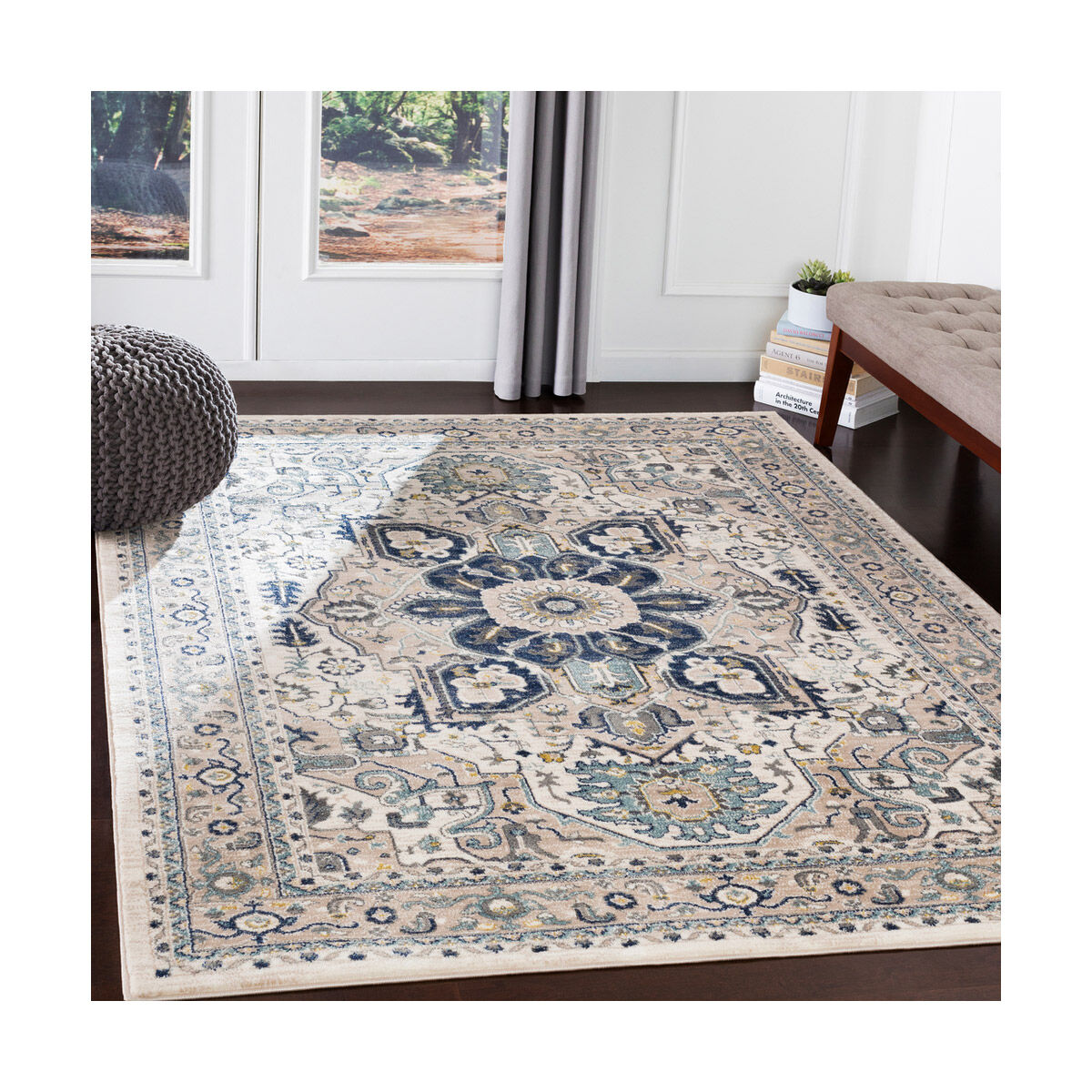 Macduff 35 X 24 inch Dark Blue Rug, Rectangle