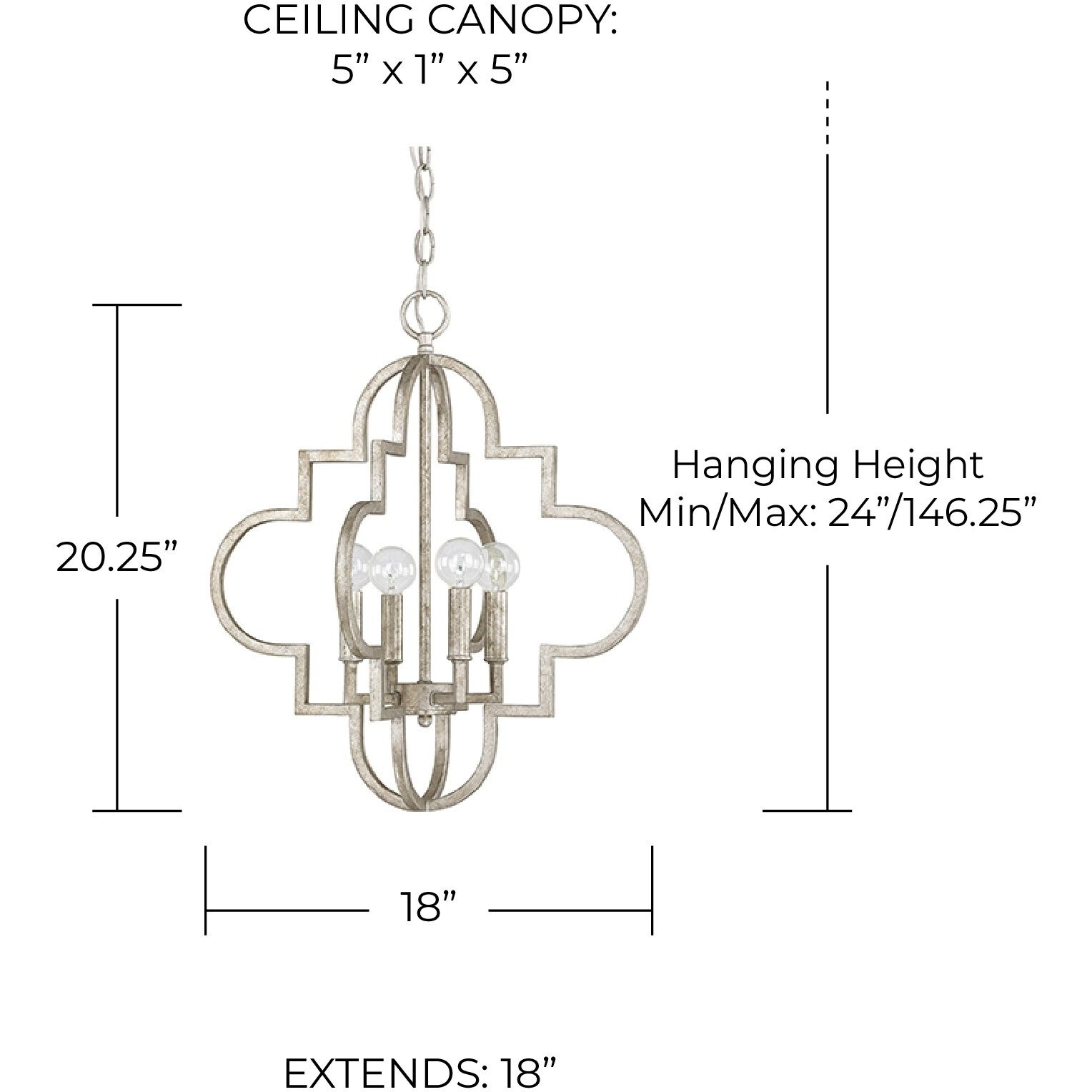 Nydia 4 Light 18 inch Antique Silver Pendant Ceiling Light
