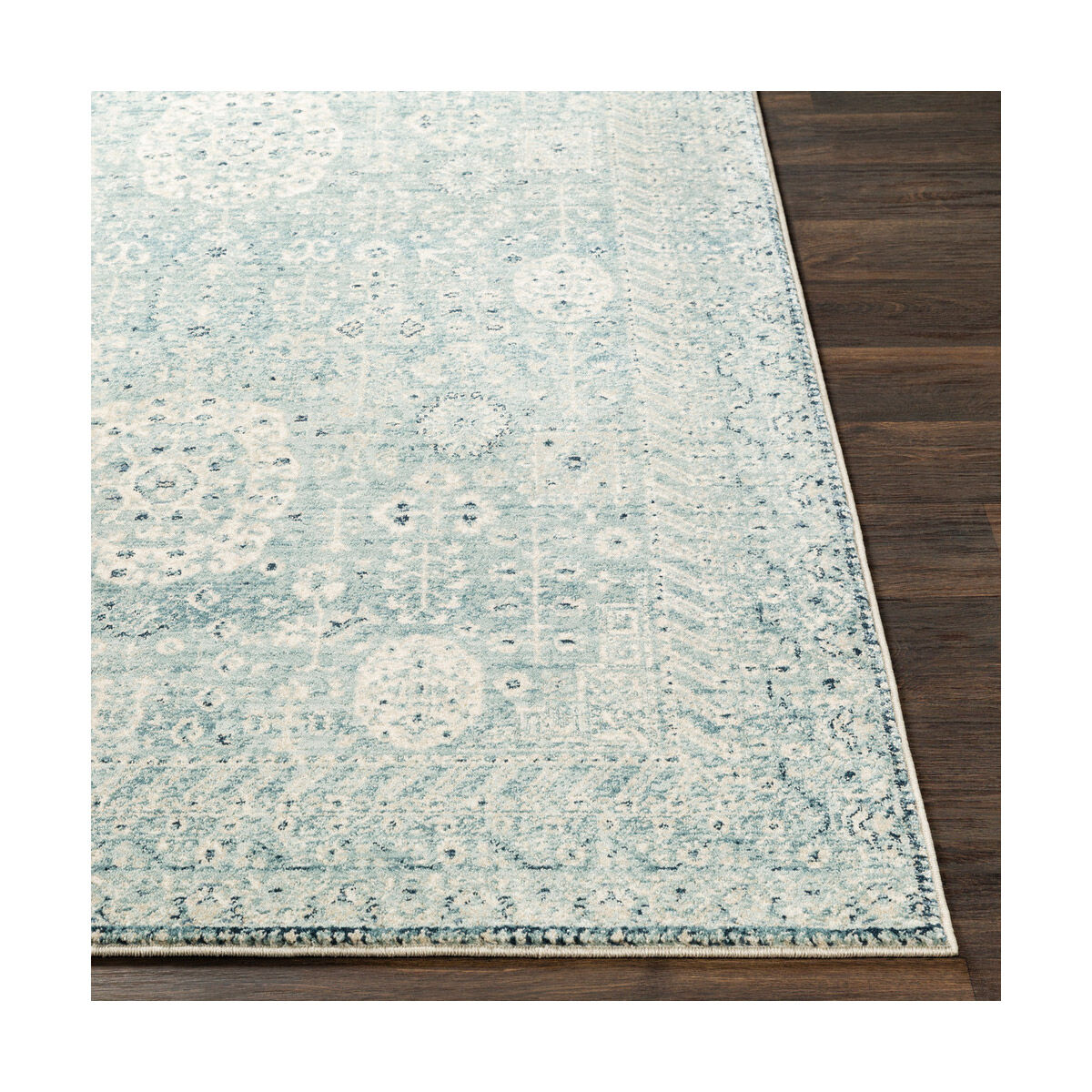 Isaac 94 X 30 inch Medium Gray/Ivory/Teal/Navy Rugs, Runner