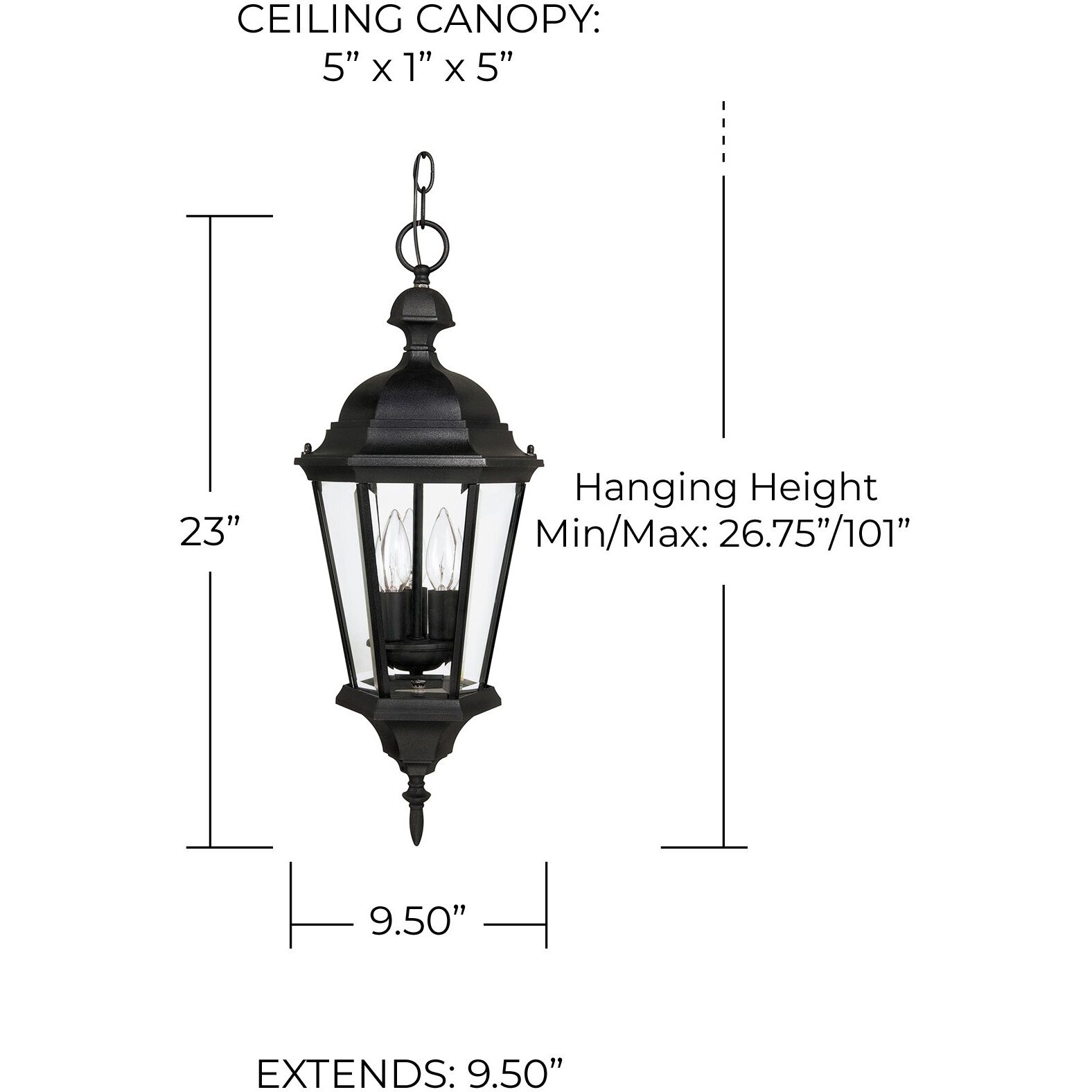 Spencer 3 Light 9.5 inch Black Outdoor Hanging Lantern