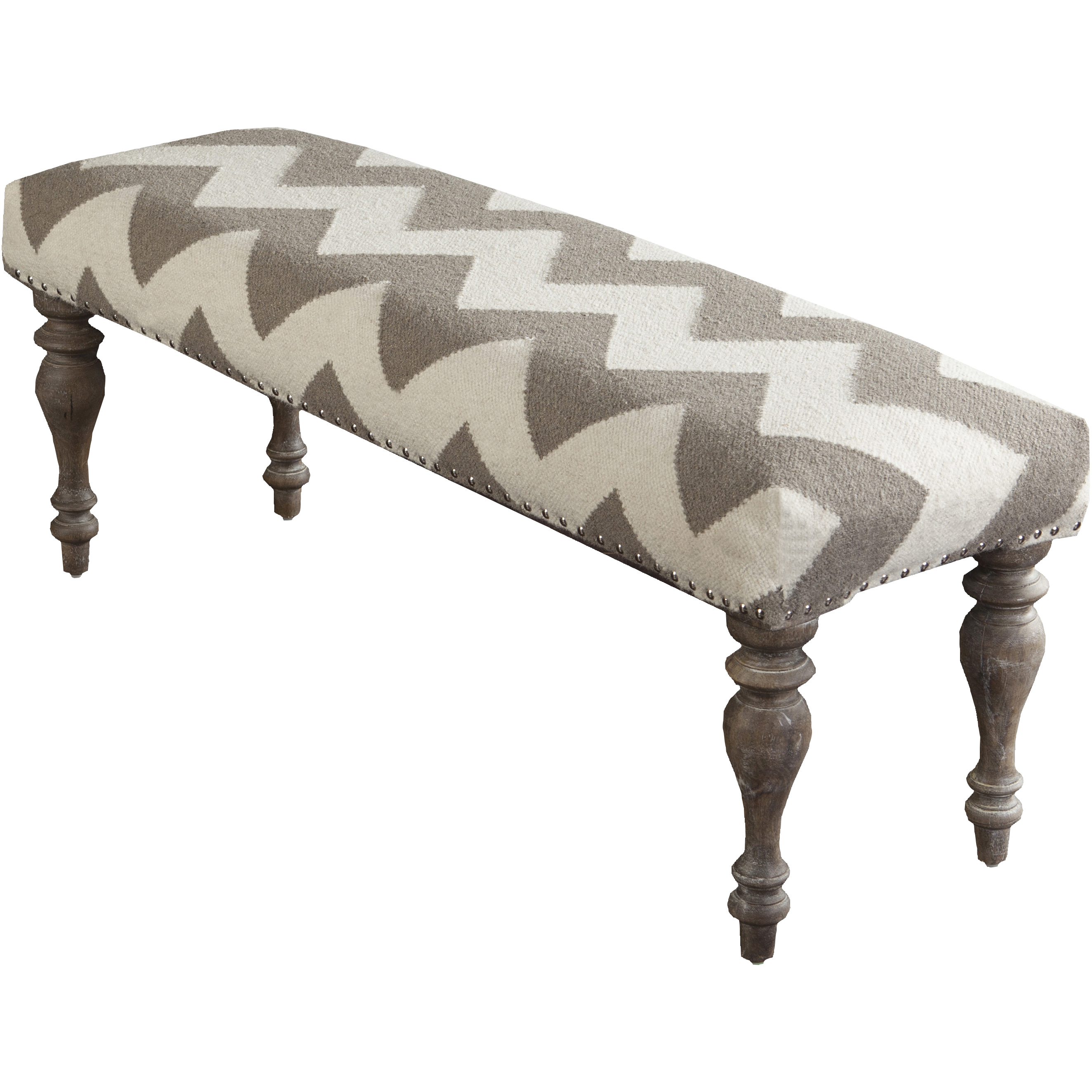 Ortensia Cream Upholstered Bench, Rectangle, Wood Base, Hand Woven