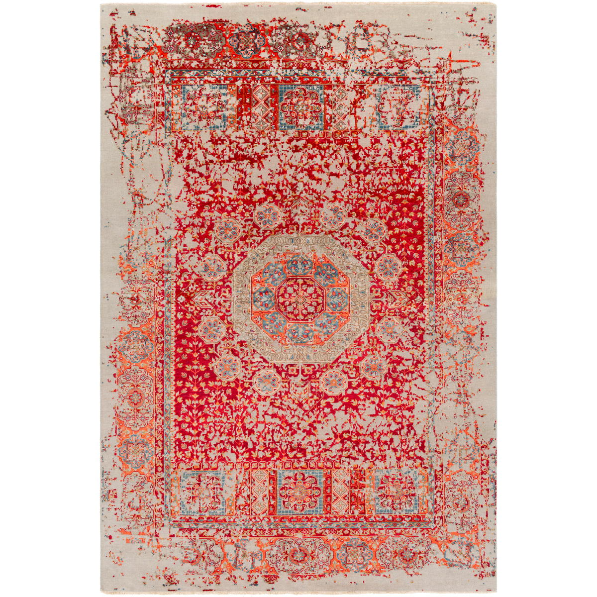 Marina 108 X 72 inch Bright Red/Bright Orange/Taupe/Teal/Dark Brown Rugs, Rectangle