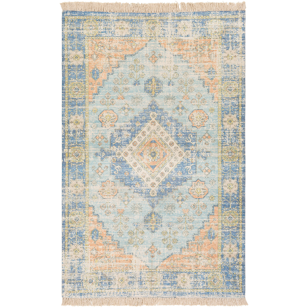 Sabene 90 X 60 inch Sky Blue/Burnt Orange/Lime/Navy/Dark Green/White Rugs
