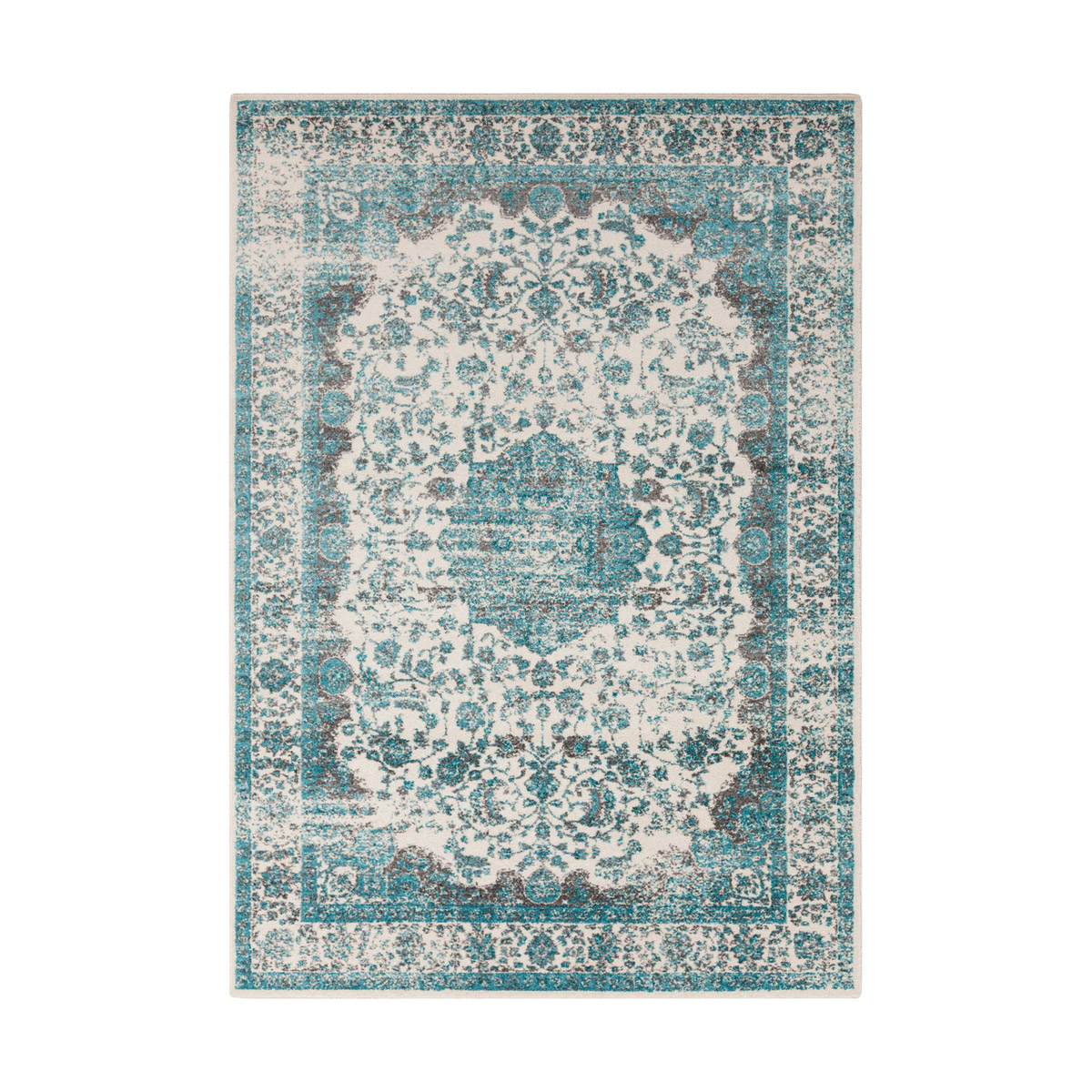 Fulton 36 X 26 inch Aqua/Teal/Medium Gray/Ivory Rugs, Polypropylene