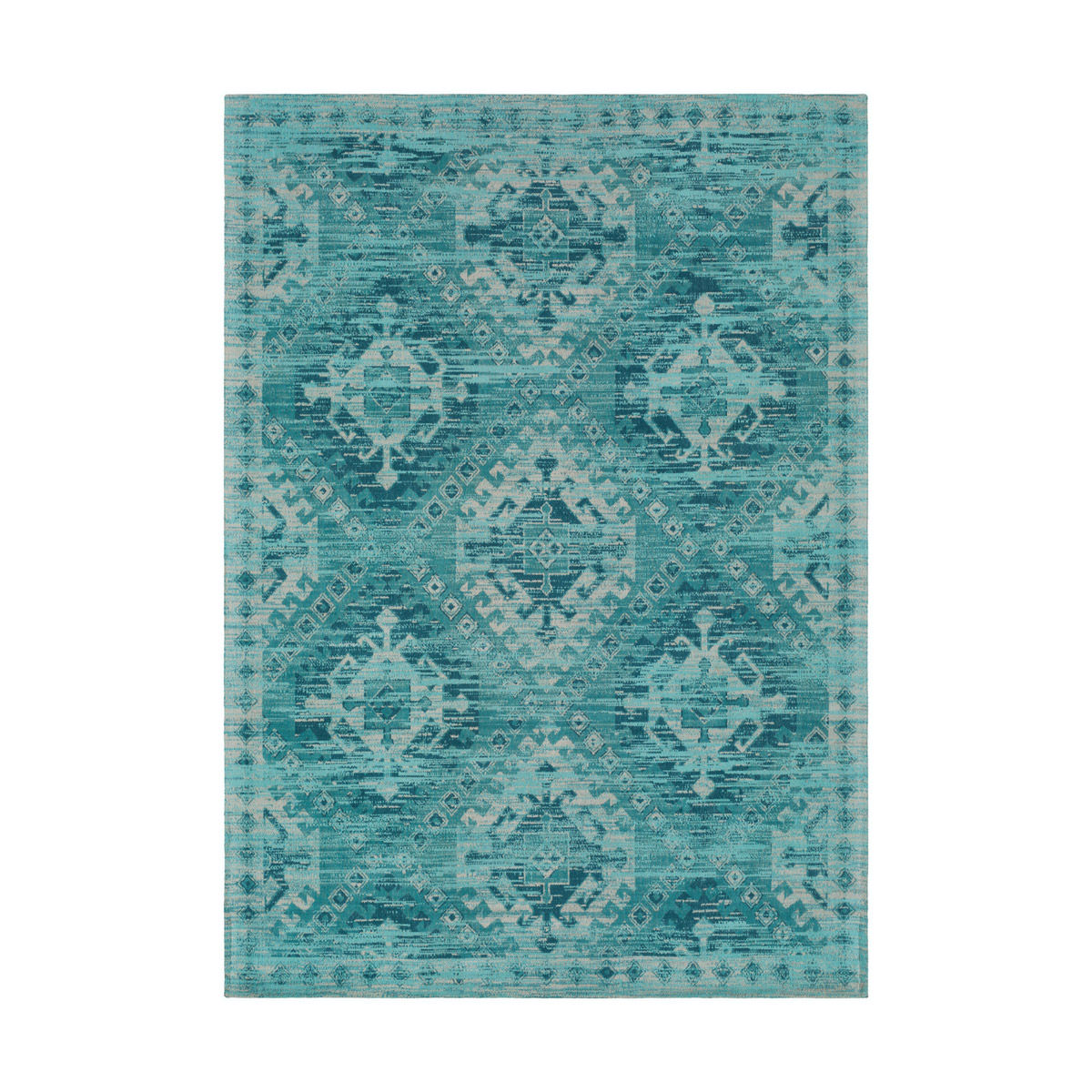 Javan 36 X 24 inch Aqua/Teal/Ivory Rugs, Cotton