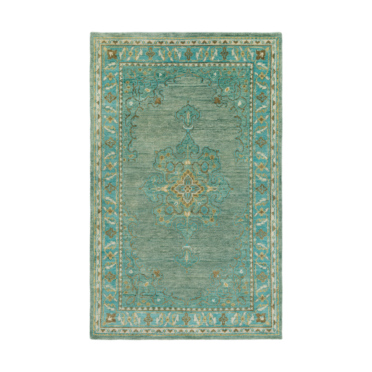 Loren 36 X 24 inch Emerald/Teal/Grass Green/Bright Yellow Rugs, Wool