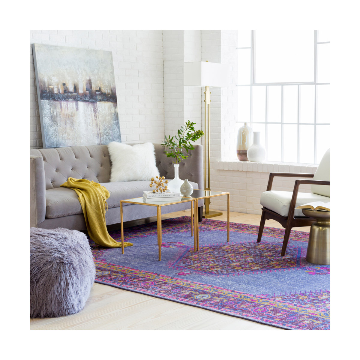Luella 66 X 42 inch Dark Purple/Fuschia/Bright Red/Violet/Mustard Rugs, Wool