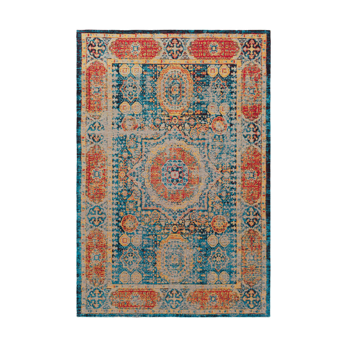 Javan 36 X 24 inch Bright Blue/Saffron/Bright Red/Black/Taupe Rugs, Polyester and Cotton