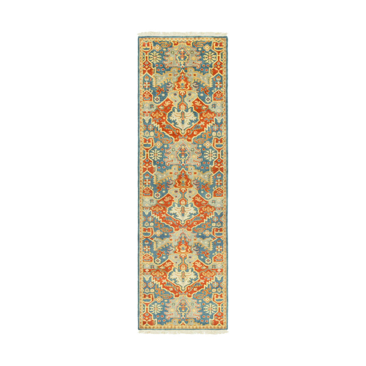 Martina 96 X 30 inch Sky Blue/Burnt Orange/Wheat/Dark Green/Khaki/Tan Rugs, Wool