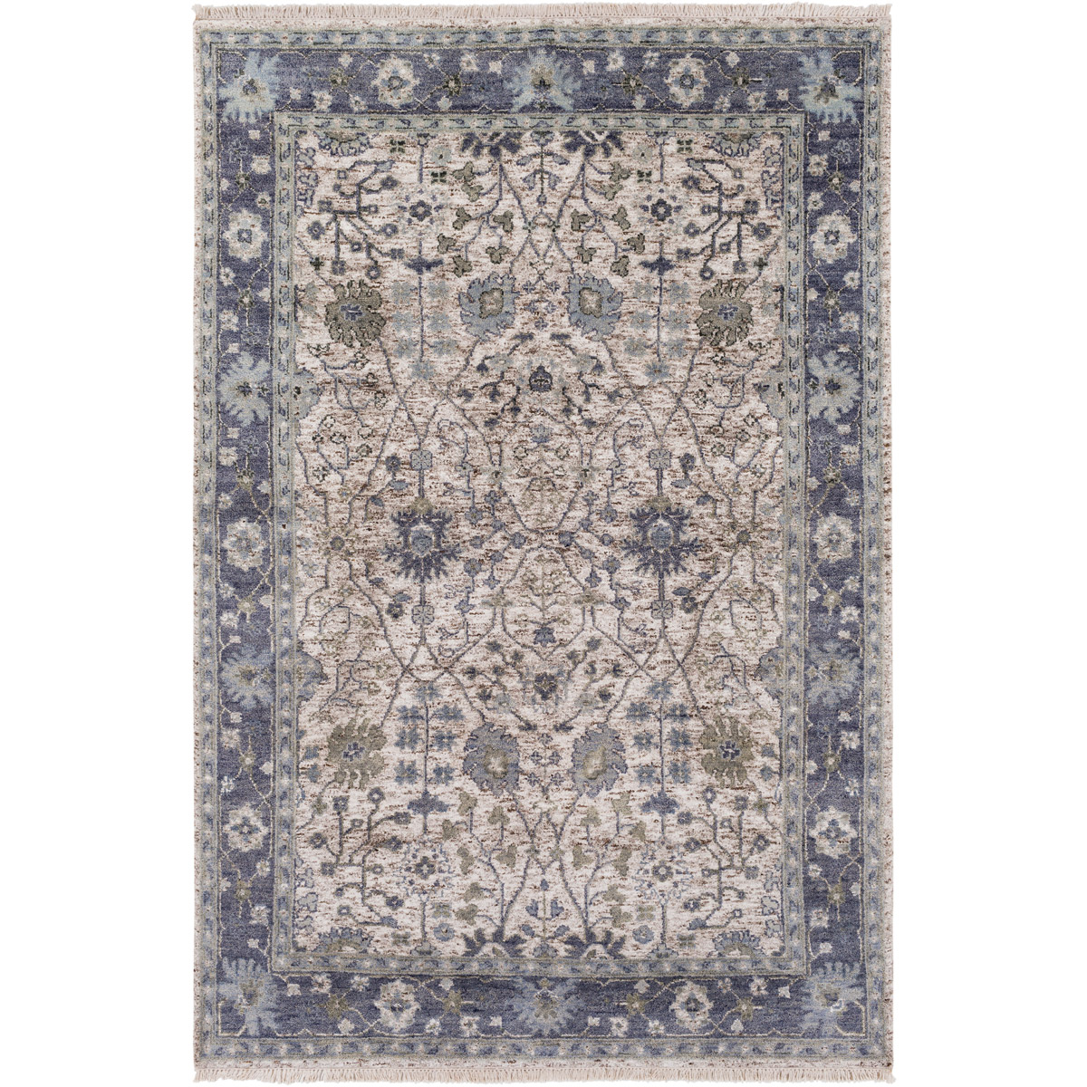 Maida 36 X 24 inch Navy/Sea Foam/Dark Brown/Cream Rugs, Wool and Viscose