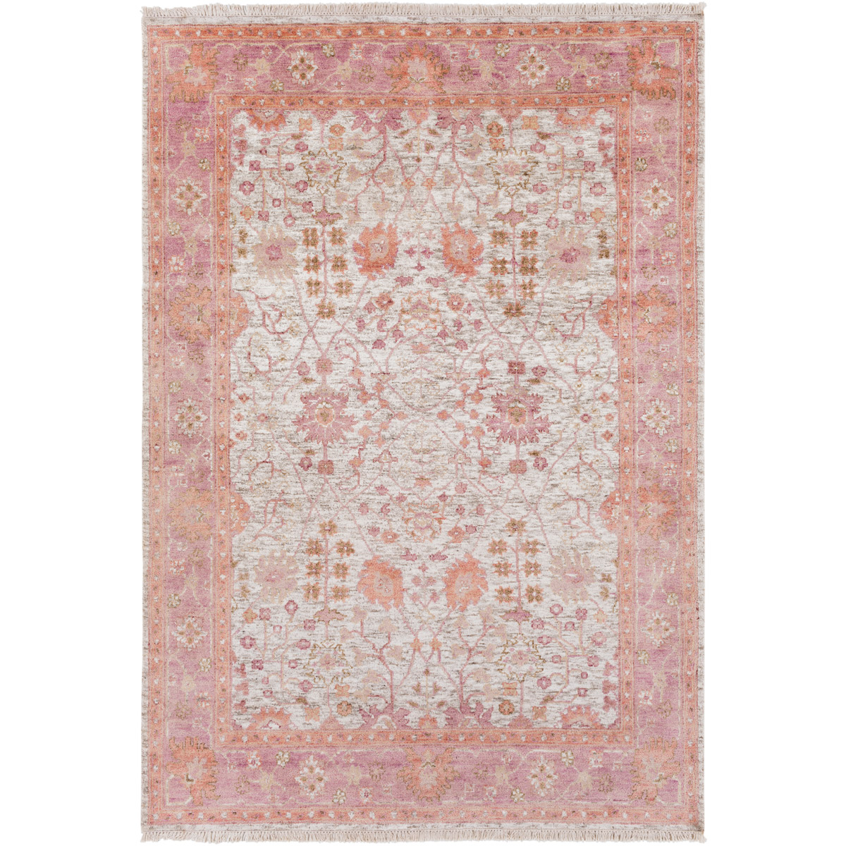 Maida 36 X 24 inch Peach/Bright Pink/Ivory/Cream Rugs, Wool and Viscose